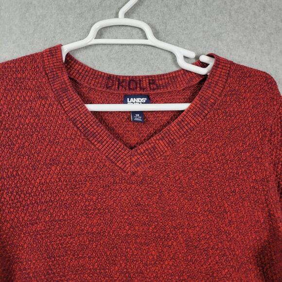 Lands' End 100% Cotton Red Knit LS V Neck Sweater Women's Plus 1X 16W-18W - Picture 3 of 12